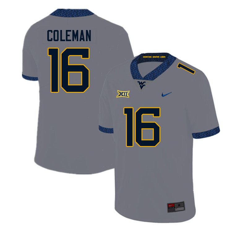 NCAA Men's Caleb Coleman West Virginia Mountaineers Gray #16 Nike Stitched Football College Authentic Jersey FL23A18MF